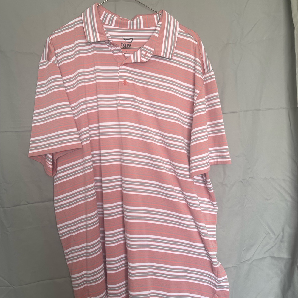 tgW Men's Striped Polo in Dusty Pink and White